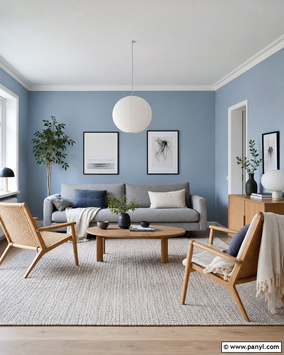 Scandinavian Living Room With Light Blue Walls And Grey Furniture - 20 Light Blue Walls With Grey Furniture Ideas