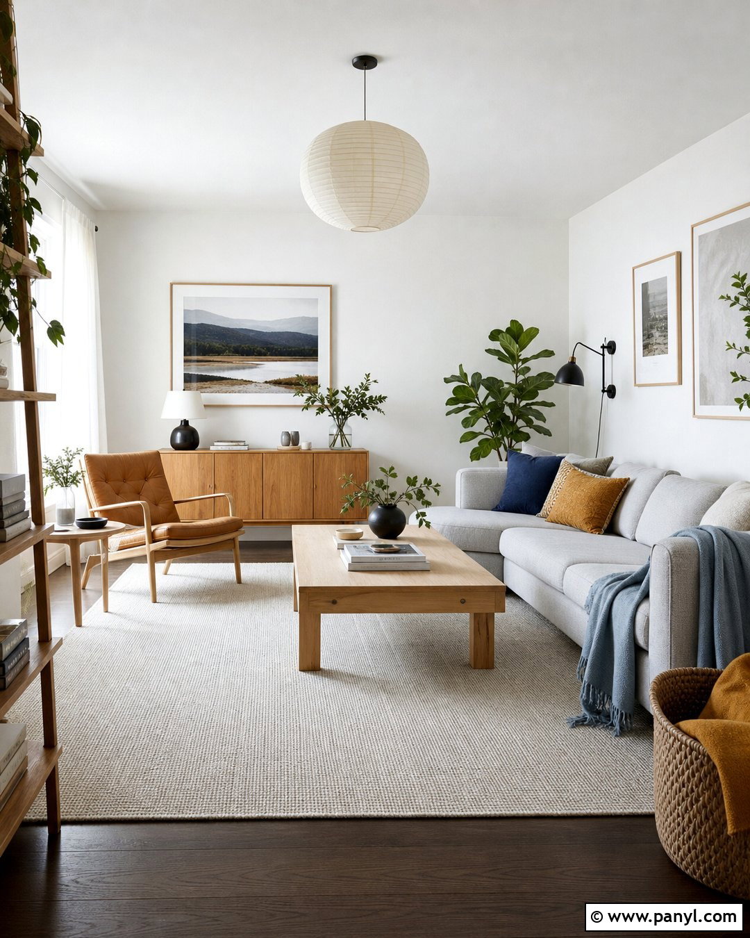 Scandinavian Living Room With White Walls And Dark Wood Floors - 20 White Walls Dark Wood Floors