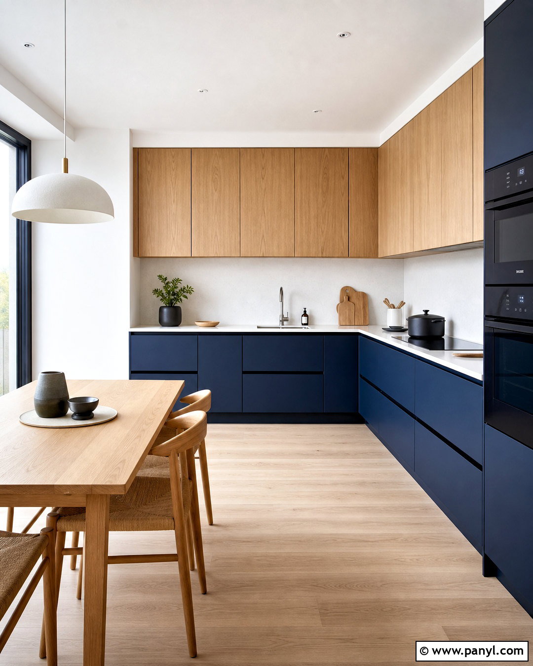 Scandinavian Navy Kitchen With Pale Oak - 20 navy and wood kitchen ideas