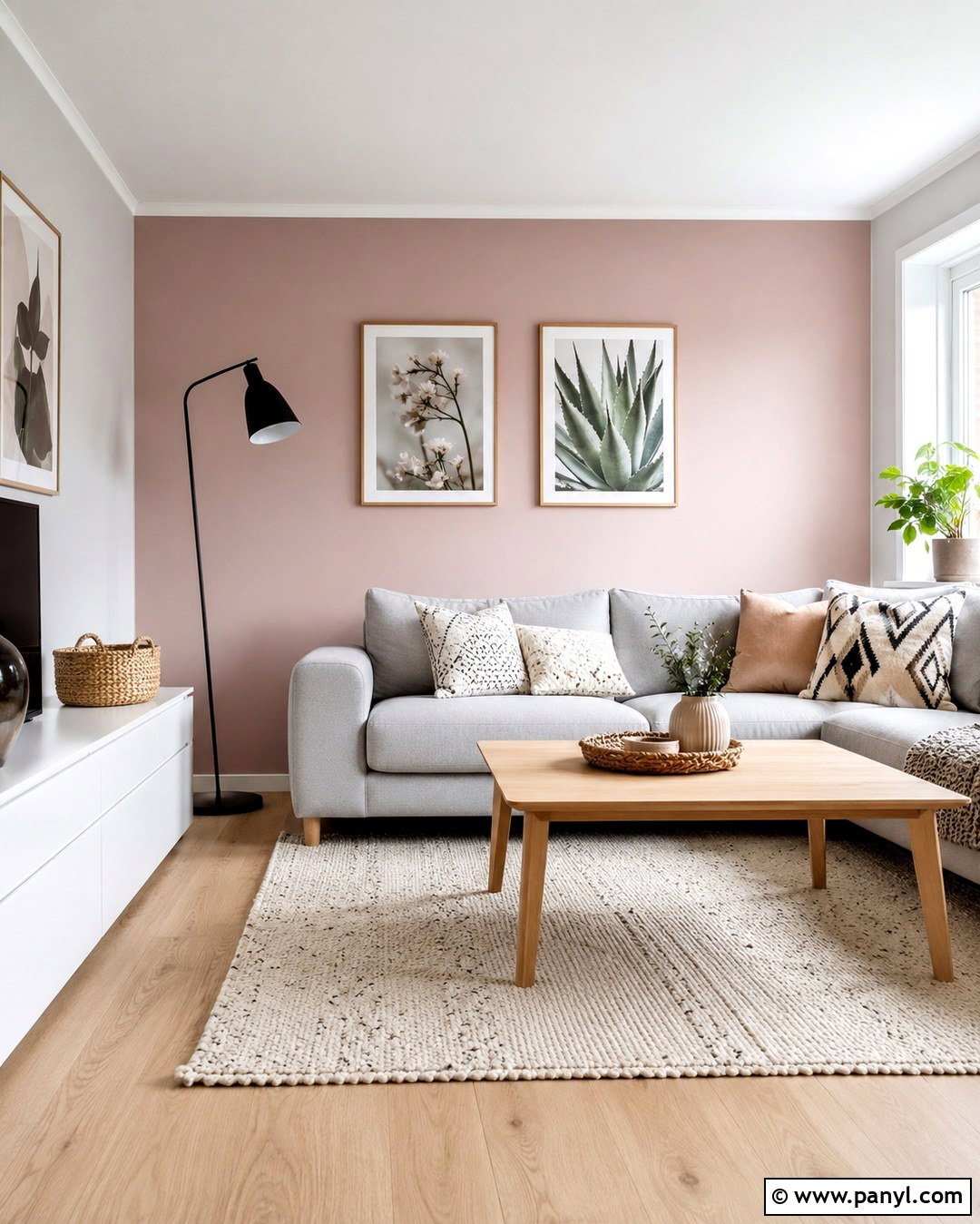 Scandinavian Pink Accent Wall Living Room - 20 Grey Walls With Pink Accent Wall Ideas