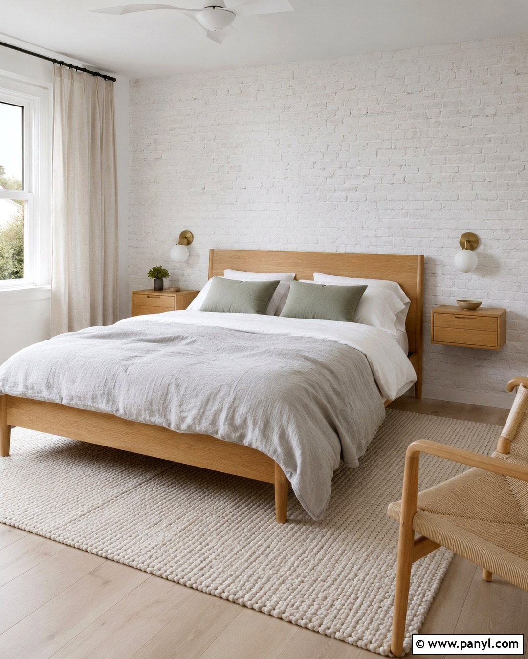 Scandinavian Whitewashed Brick Wall Bedroom - 20 White Wash Interior Brick Wall Ideas