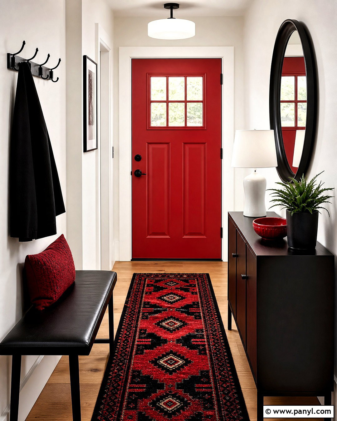 Scarlet Red And Black Entryway - 20 red color palette ideas