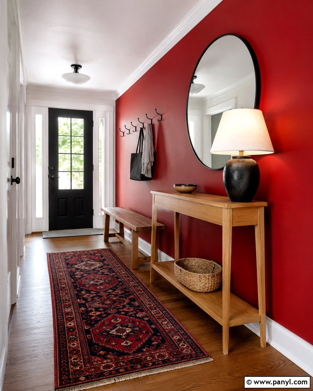 Scarlet Red Entryway Wall - 20 Vibrant Red Wall Color Ideas