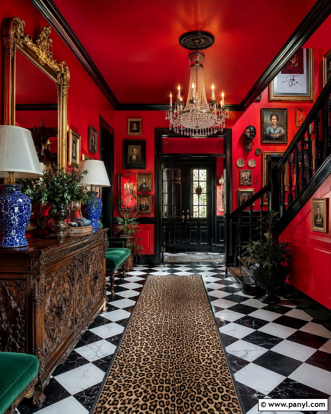 Scarlet Red Entryway Walls - 20 Maximalist Wall Color Ideas