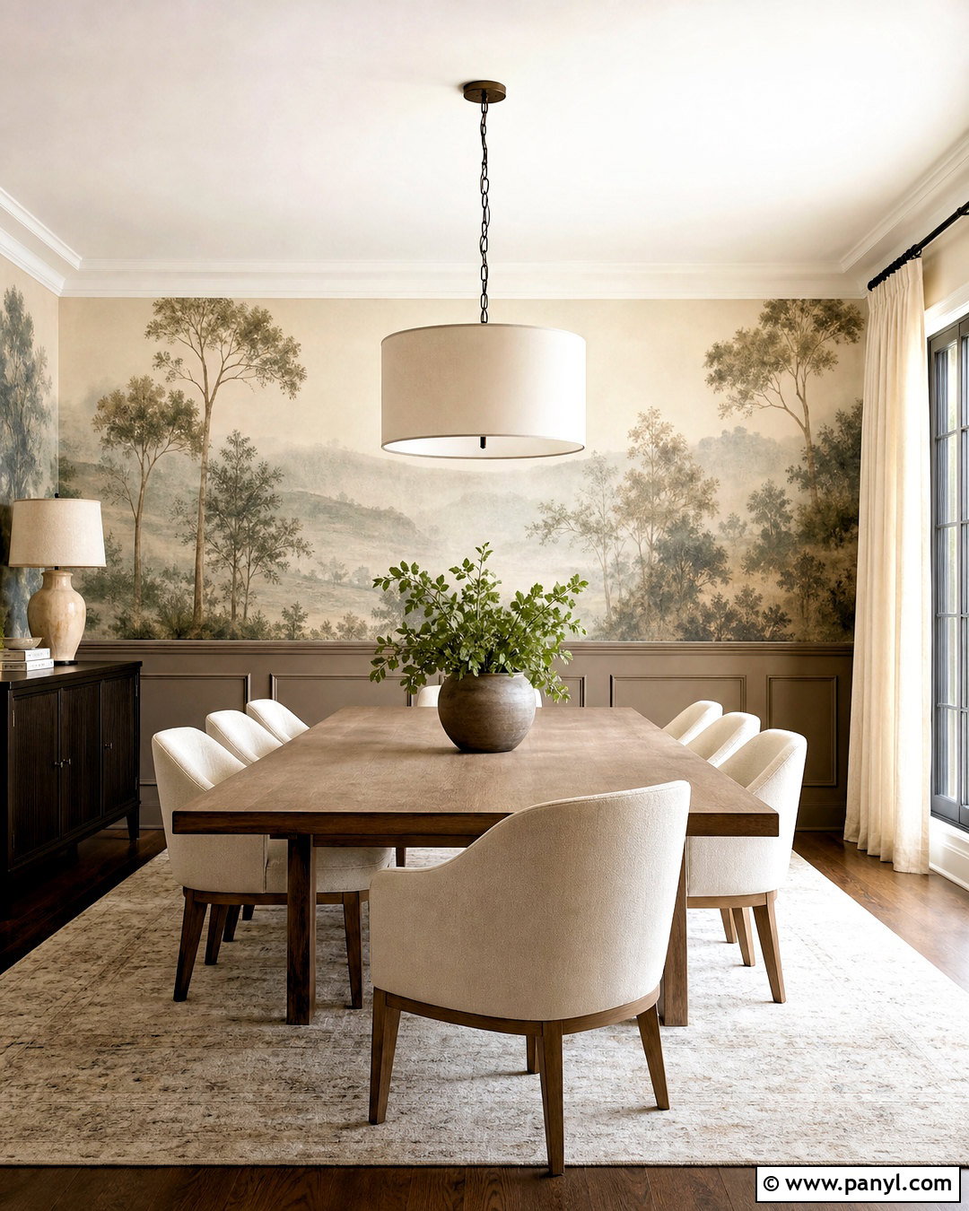 Scenic Half Wall Wallpaper With Taupe Wainscoting - 20 half wall wallpaper ideas