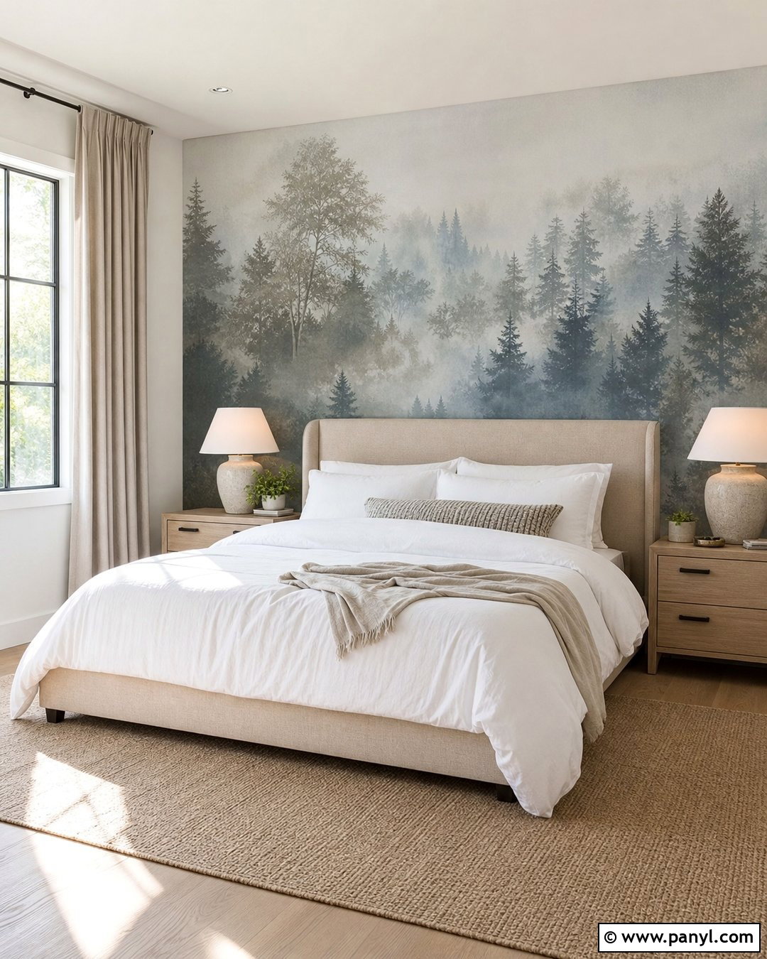 Scenic Mural Contrast Wall Bedroom - 30 Contrast Wall Ideas