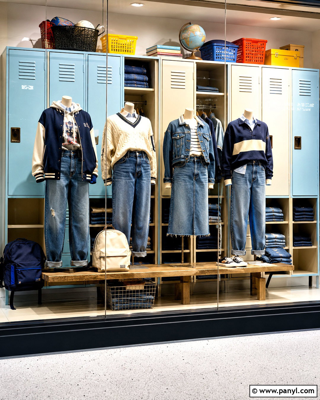 School Locker Denim Window Display - 20 denim window display ideas