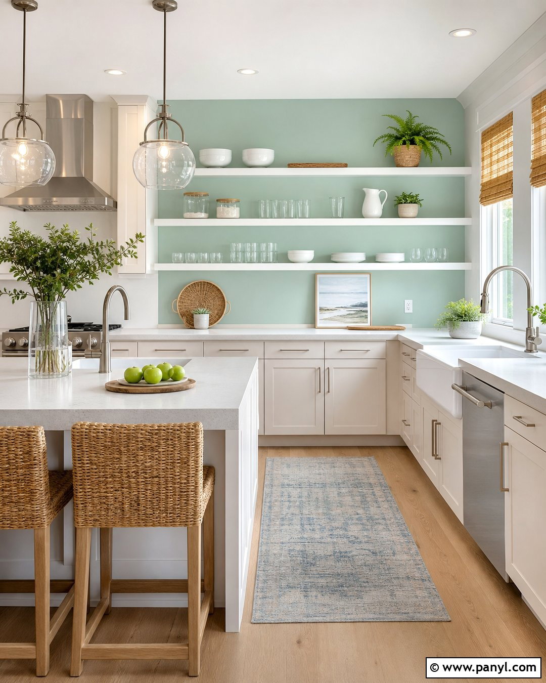 Sea Glass Green Kitchen Accent Wall - 30 kitchen accent wall color ideas