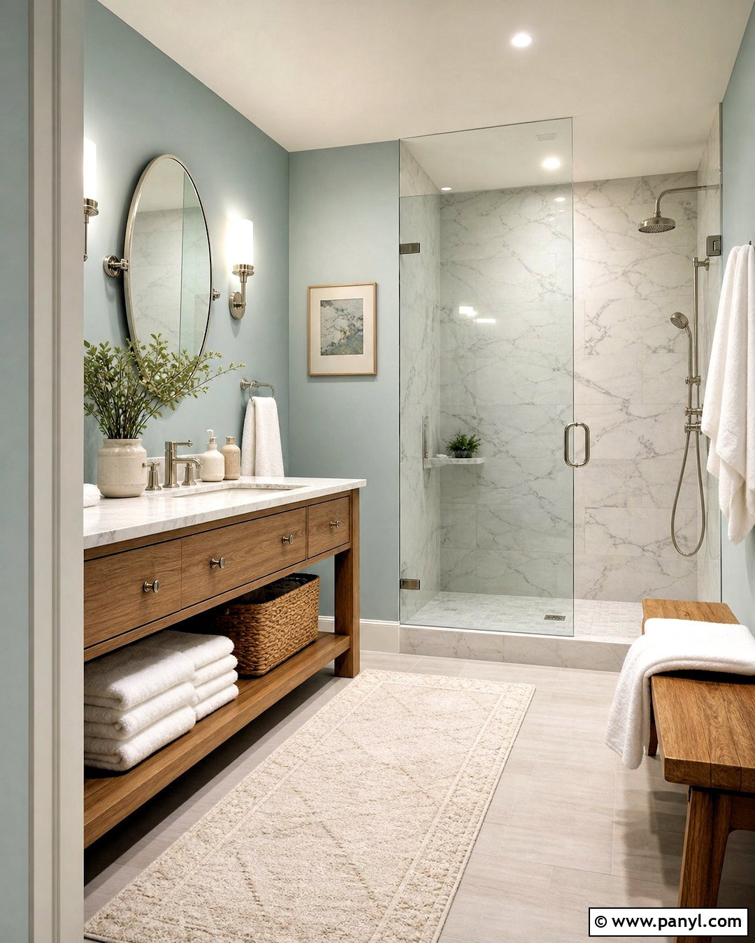 Sea Salt Bathroom With Marble Shower - 20 seasalt sw bathroom ideas