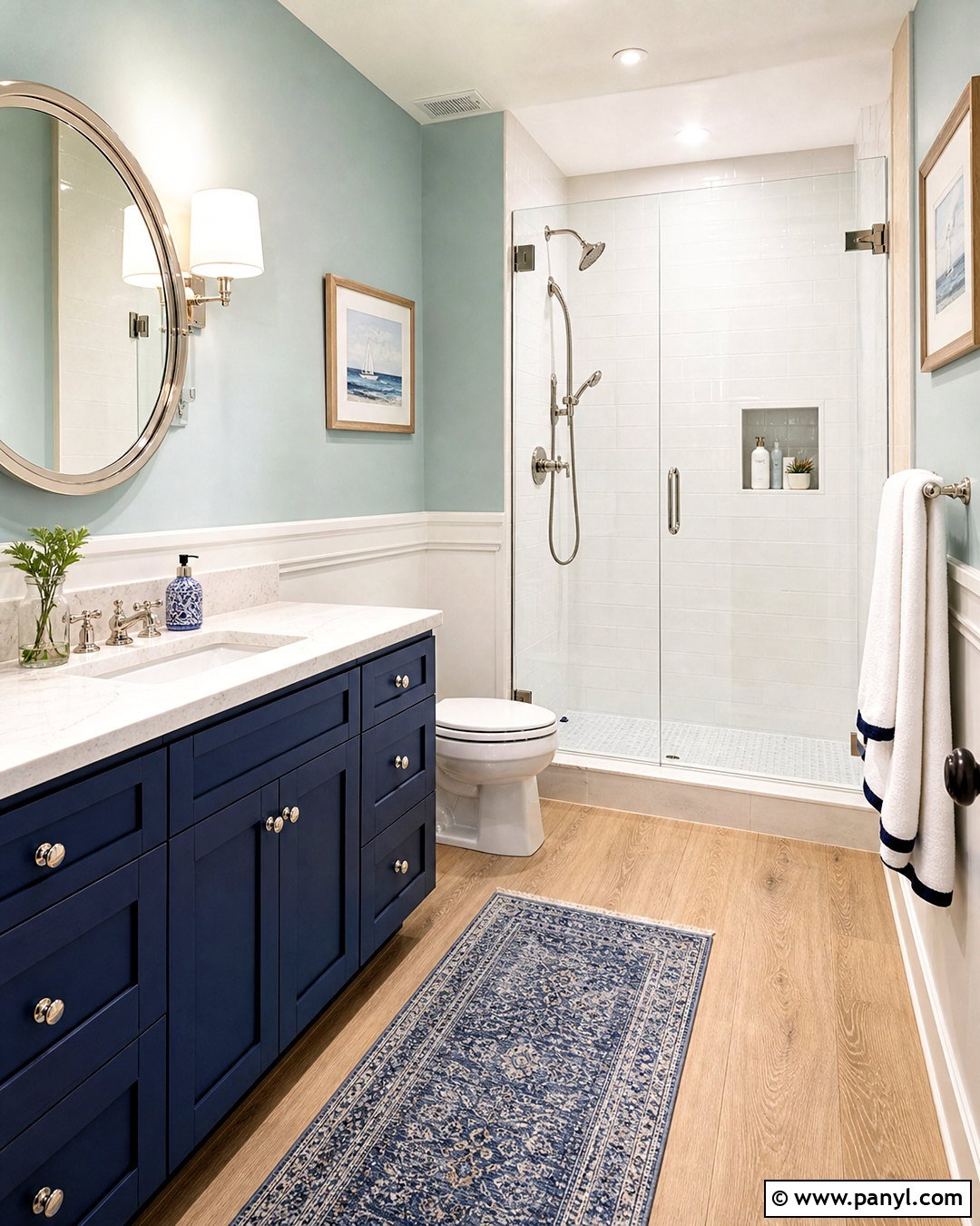 Sea Salt Bathroom With Navy Accents - 20 seasalt sw bathroom ideas