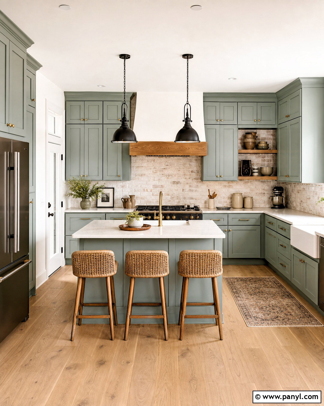 Sea Salt Cabinets With Brick Backsplash - 20 sea salt kitchen cabinets