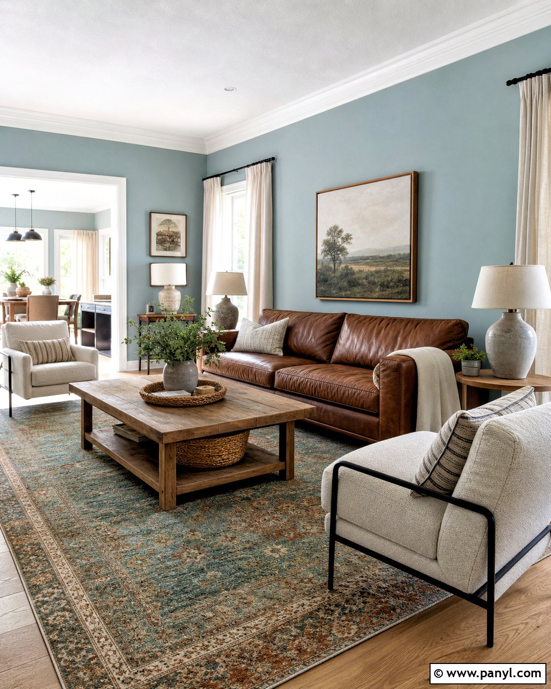 Sea Salt Living Room With Brown Leather Sofa - 20 sea salt sherwin williams living room ideas