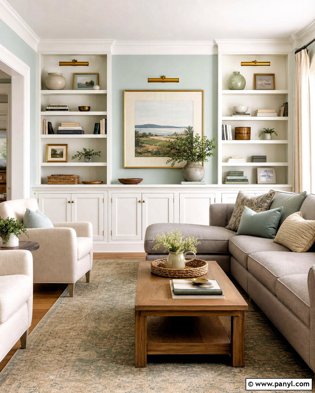 Sea Salt Living Room With Built-Ins - 20 sea salt sherwin williams living room ideas