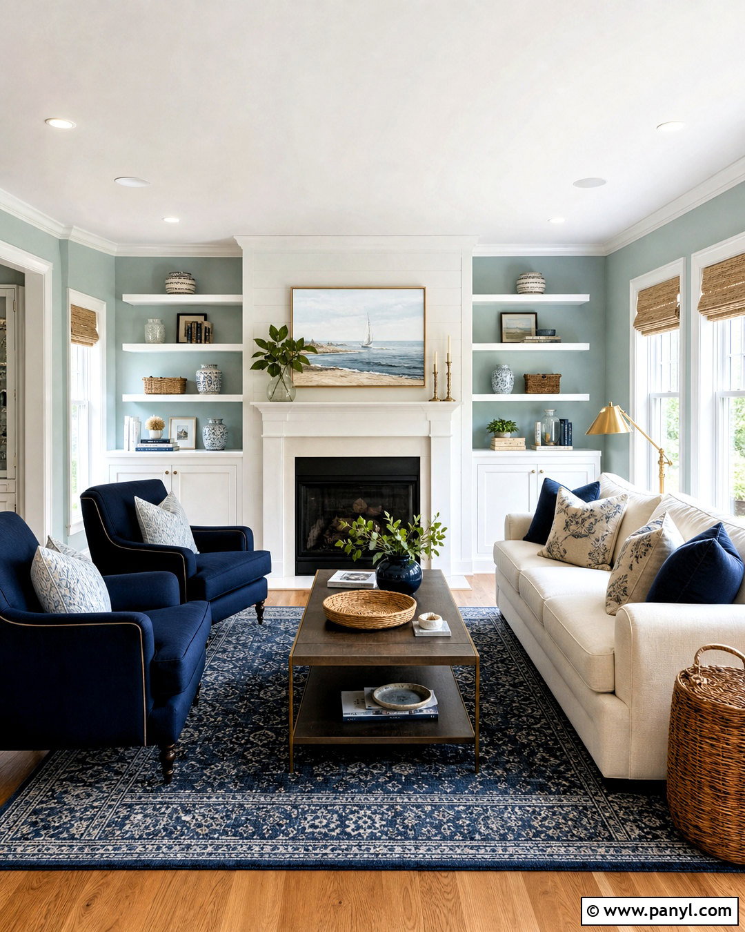 Sea Salt Living Room With Navy Accents - 20 sea salt sherwin williams living room ideas