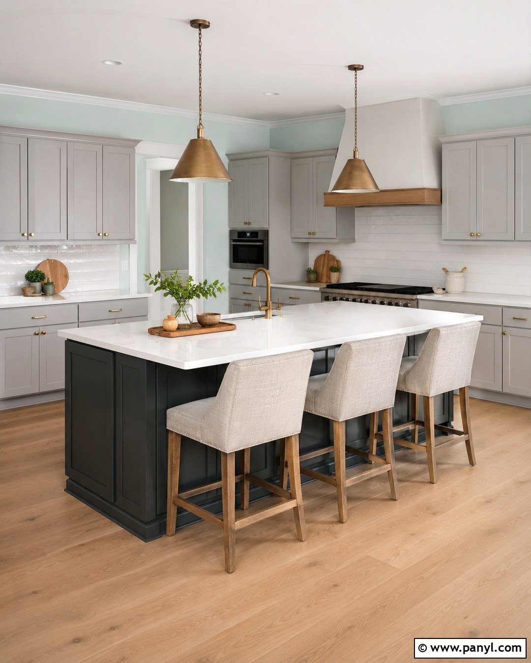 Sea Salt Walls With A Dark Gray Island - 20 Sea Salt Walls With Gray Cabinets