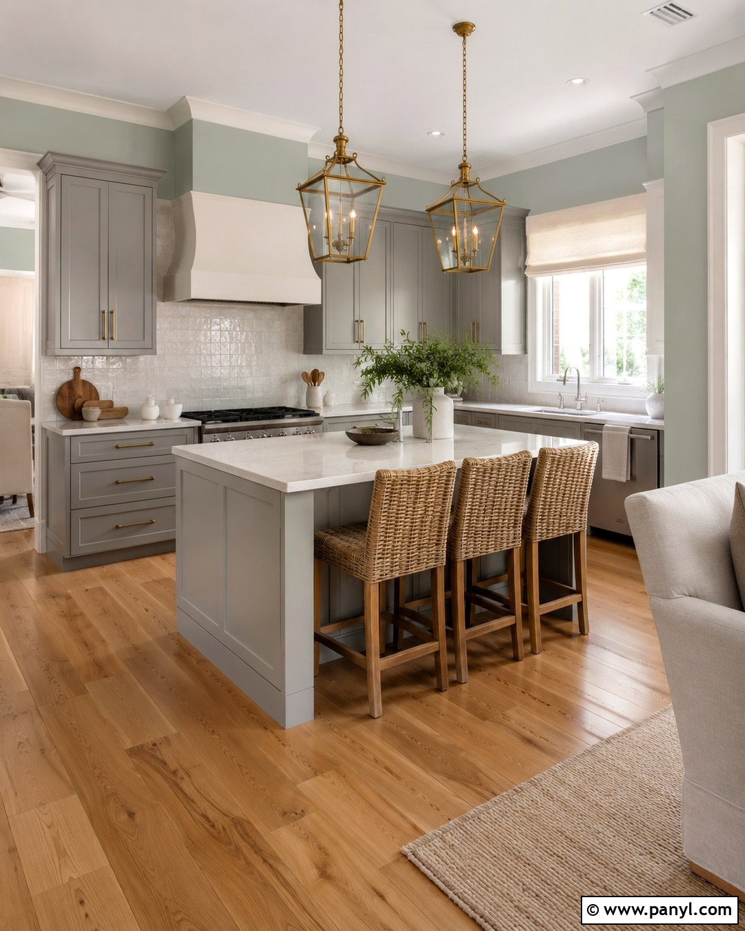 Sea Salt Walls With Gray Cabinets And Brass Hardware - 20 Sea Salt Walls With Gray Cabinets