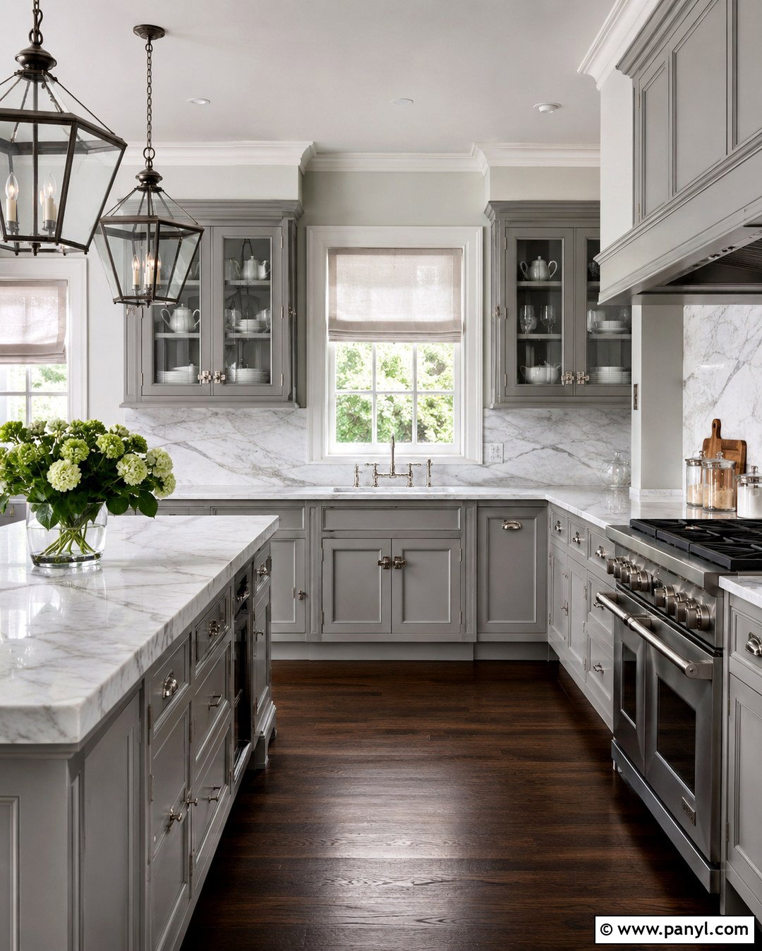 Sea Salt Walls With Gray Cabinets And Marble Backsplash - 20 Sea Salt Walls With Gray Cabinets