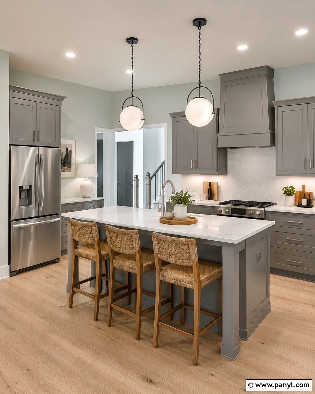 Sea Salt Walls With Gray Cabinets And White Quartz - 20 Sea Salt Walls With Gray Cabinets
