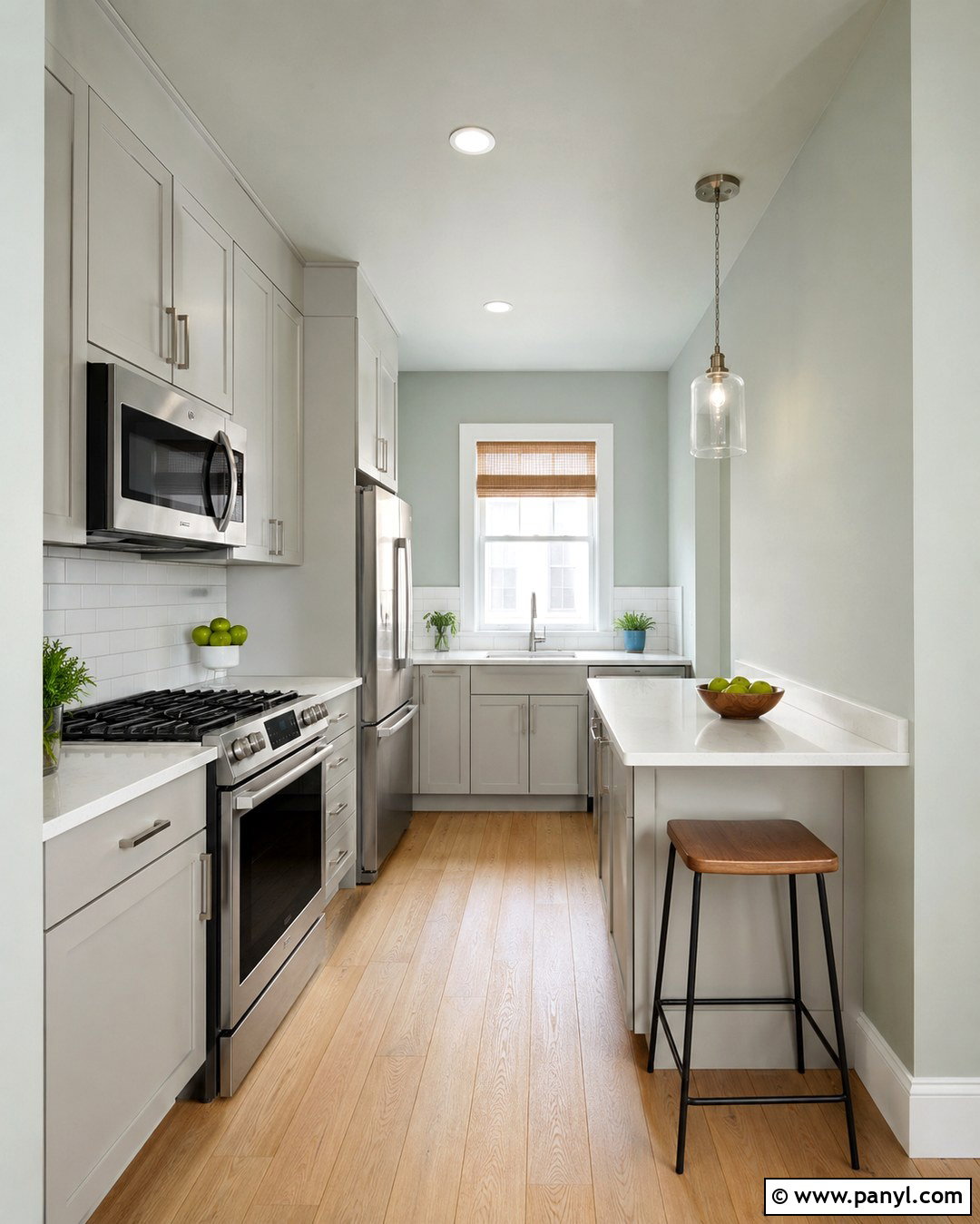 Sea Salt Walls With Gray Cabinets In A Small Kitchen - 20 Sea Salt Walls With Gray Cabinets