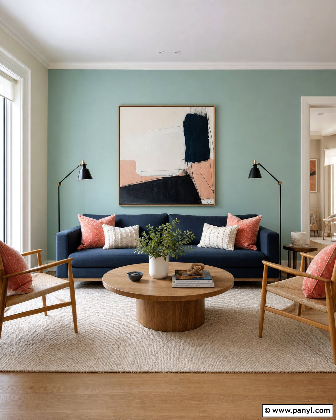 Seafoam Accent Wall With Navy Furniture - 20 Seafoam Wall Paint Ideas