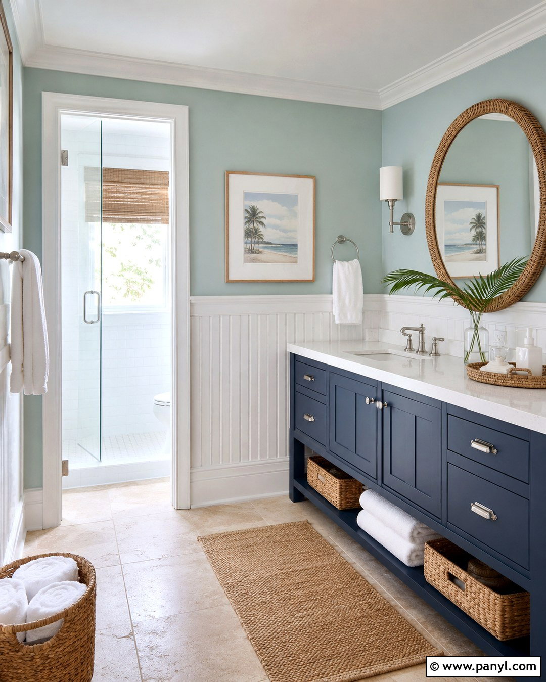 Seafoam Bathroom Walls With Navy Vanity - 20 Bathroom Wall Color With Blue Vanity Ideas
