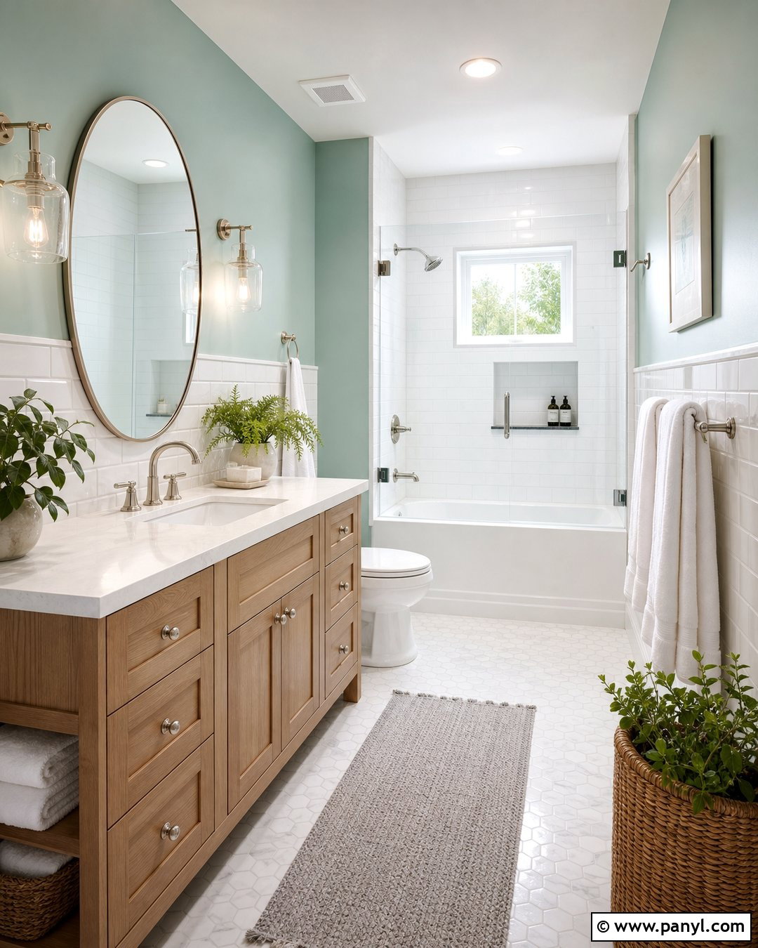 Seafoam Bathroom With White Subway Tile - 20 Seafoam Wall Paint Ideas