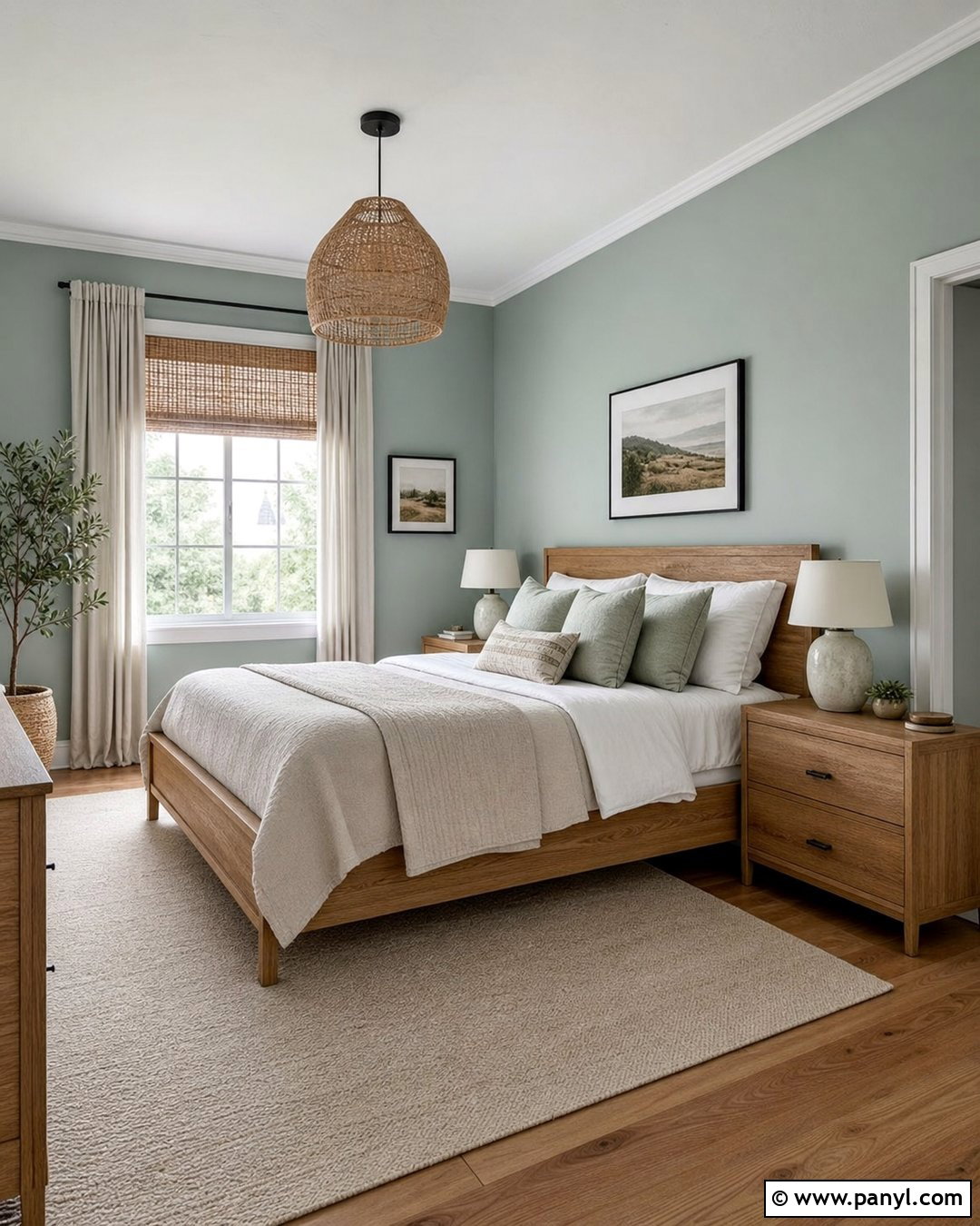 Seafoam Bedroom With Natural Wood - 20 Seafoam Wall Paint Ideas