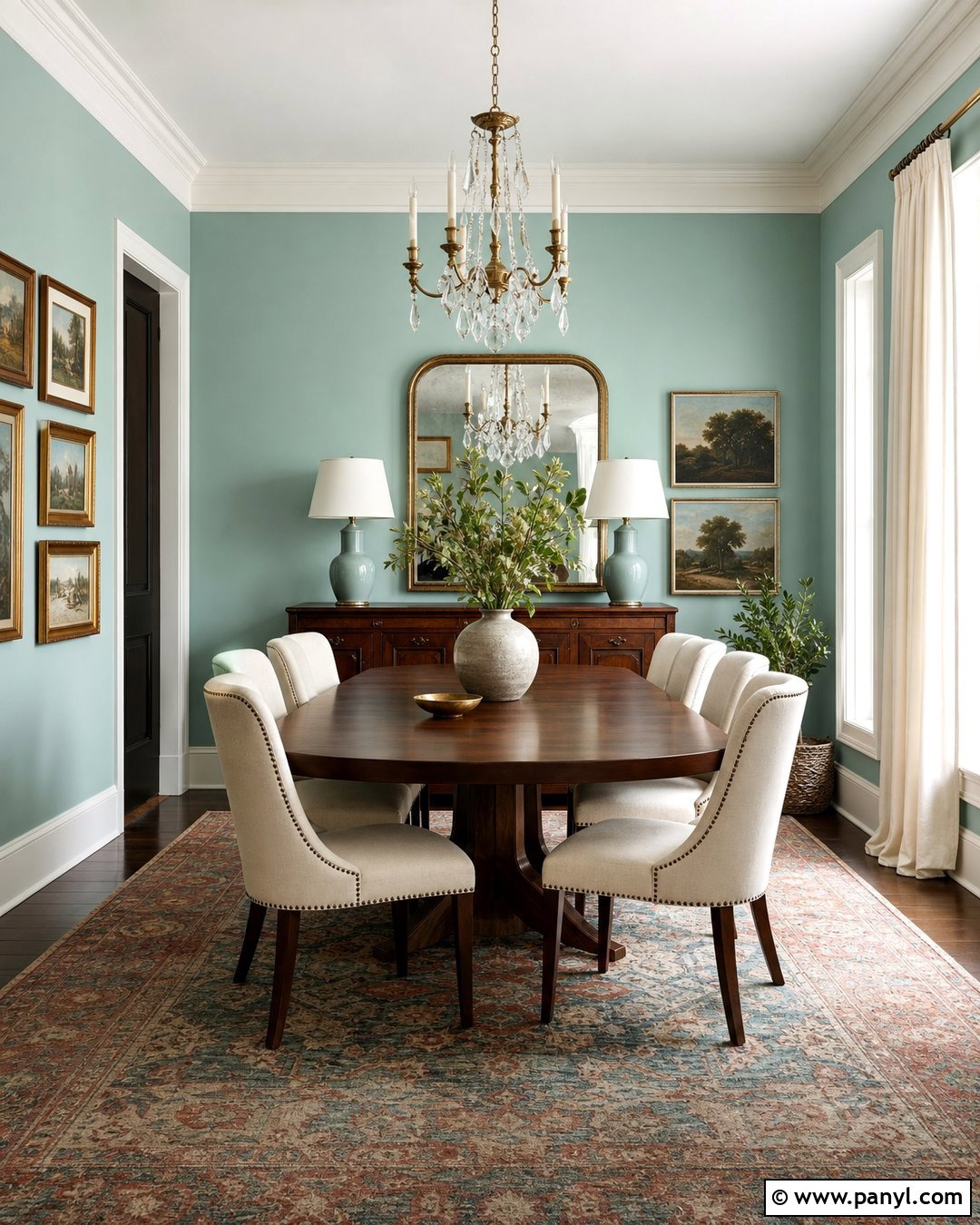 Seafoam Dining Room With Dark Wood - 20 Seafoam Wall Paint Ideas