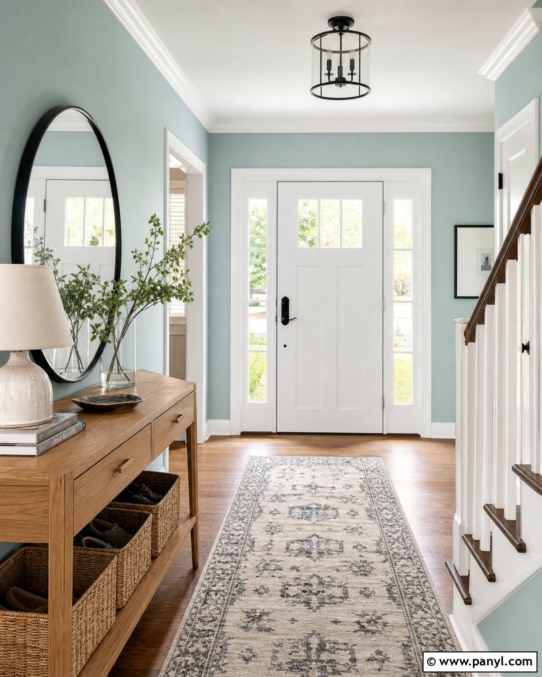 Seafoam Entryway With White Trim - 20 Seafoam Wall Paint Ideas