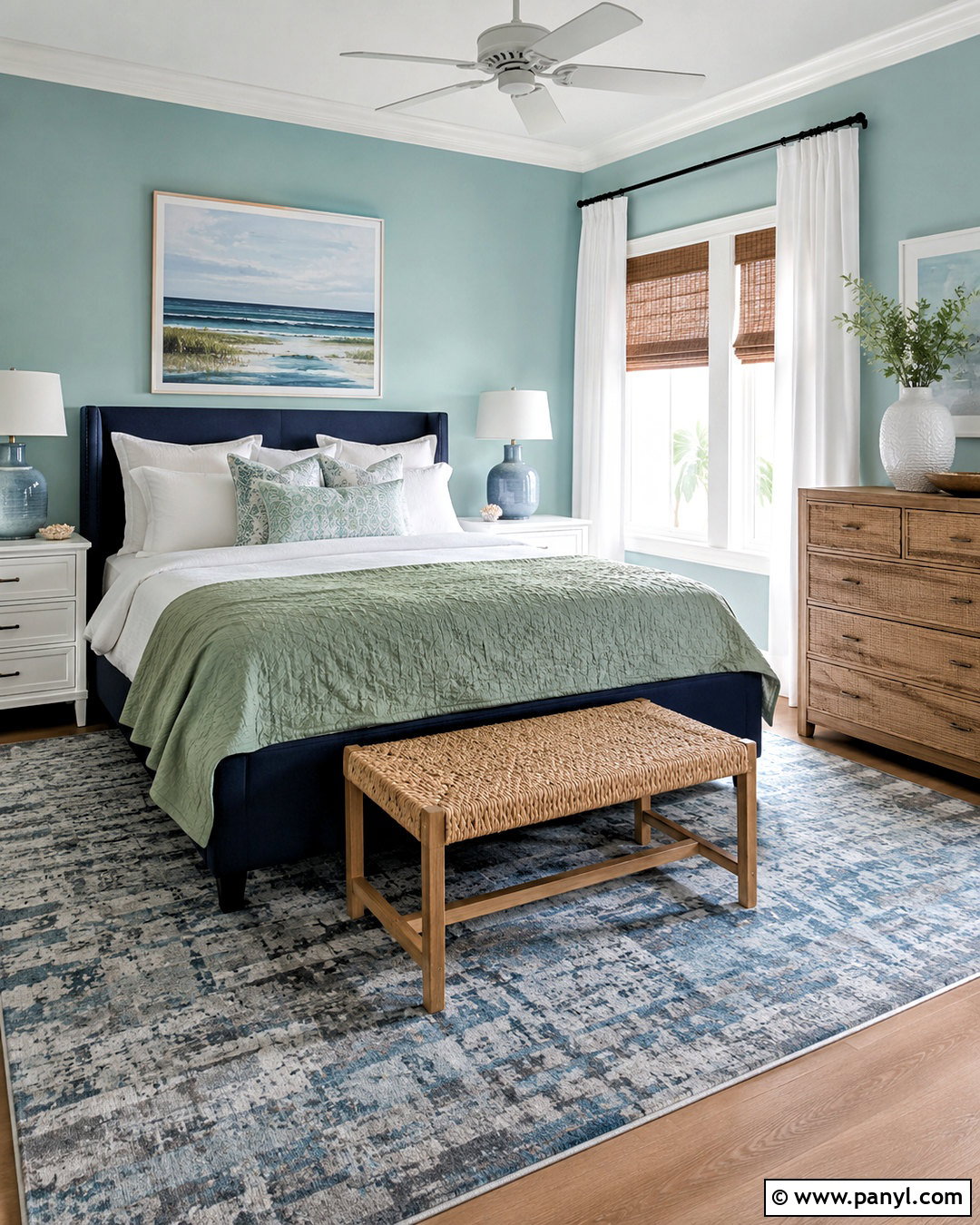 Seafoam Green And Navy Blue Guest Bedroom - 20 blue and green interior design ideas