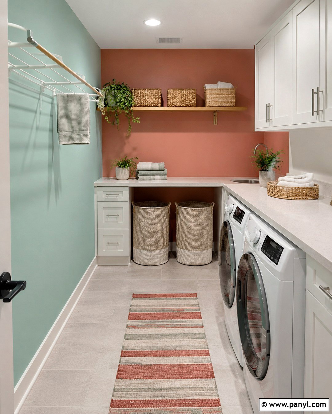 Seafoam Green And Soft Red Laundry Room - 20 Red And Green Walls