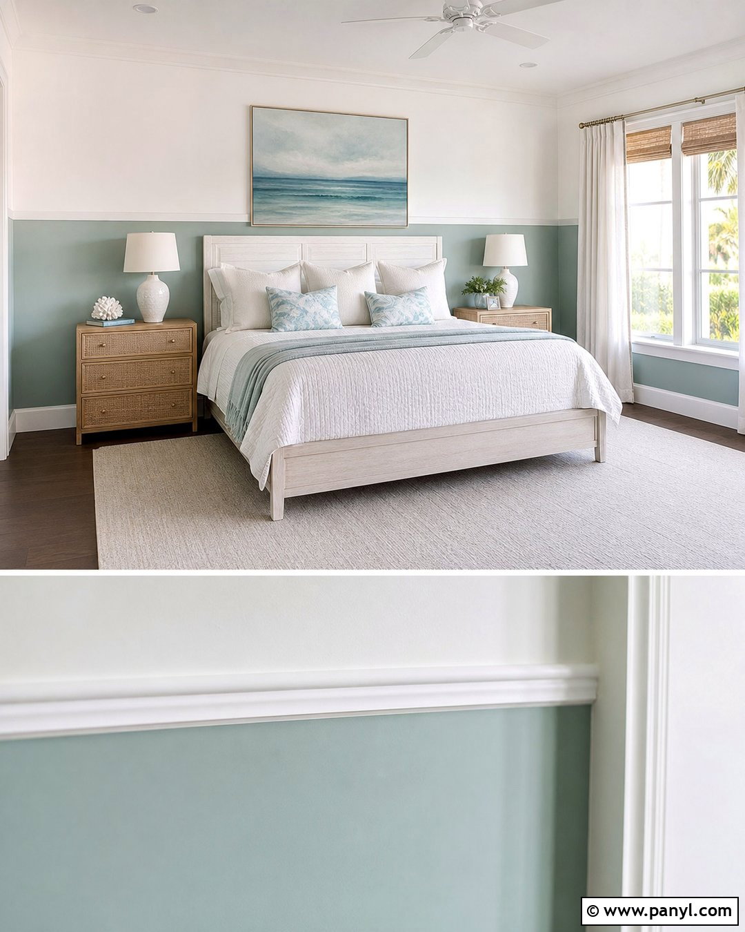 Seafoam Green And White Coastal Bedroom Wall - 25 Half Green Half White Wall Ideas
