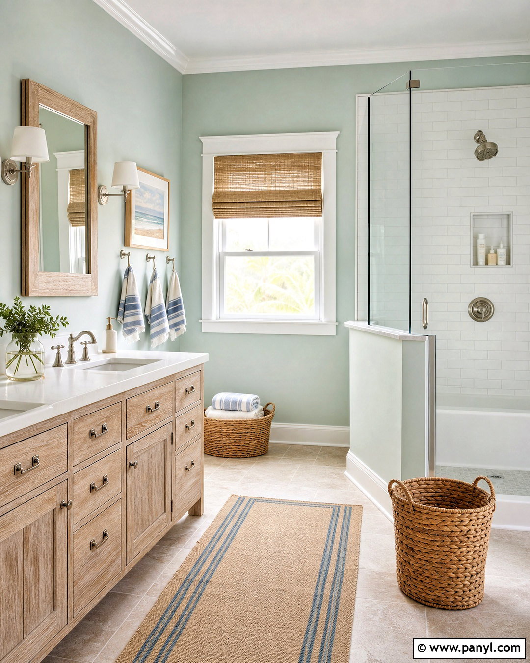 Seafoam Green Bathroom Walls With Coastal Decor - 20 light green bathroom walls
