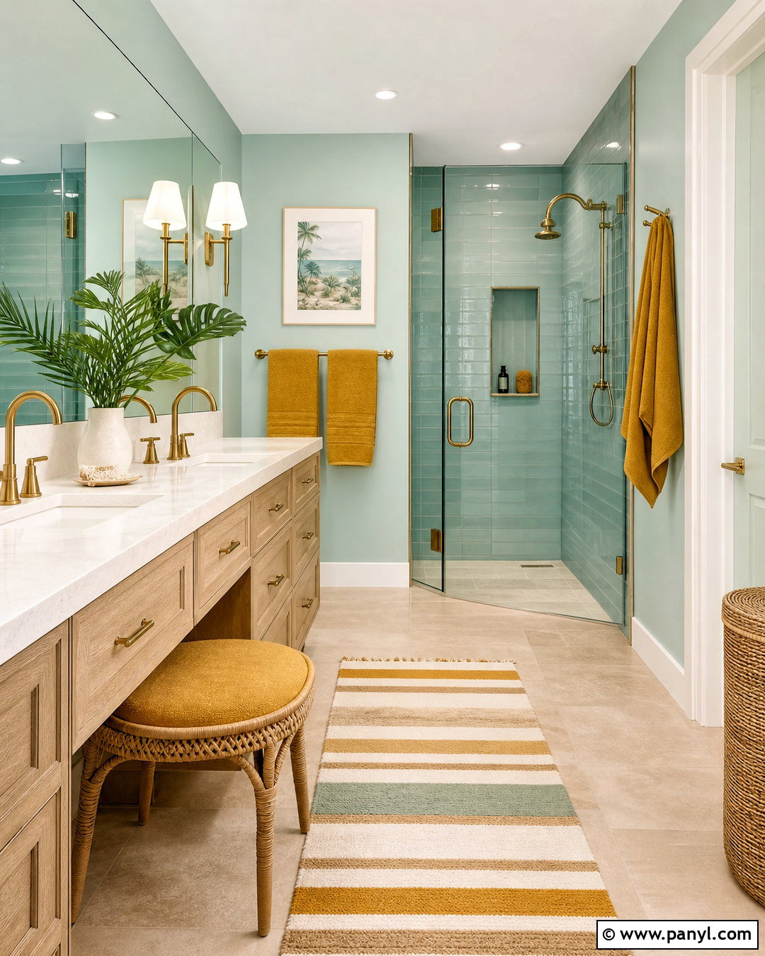 Seafoam Green Bathroom With Ochre Details - 20 green and yellow bathroom ideas