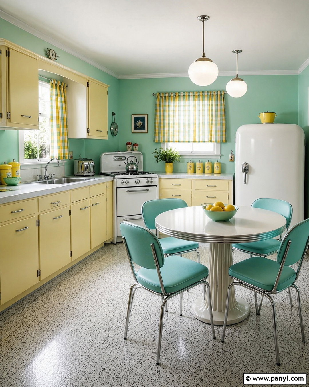 Seafoam Green Retro Kitchen - 20 Vintage Kitchen With Green Walls