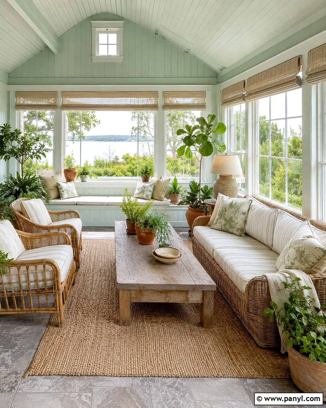 Seafoam Green Sunroom Paneling - 20 Green Painted Paneling Ideas
