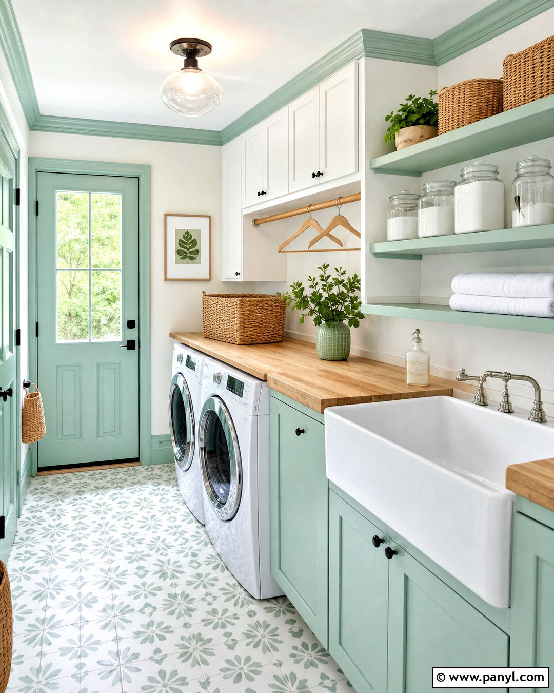 Seafoam Green Trim Laundry Room - 20 white walls green trim ideas