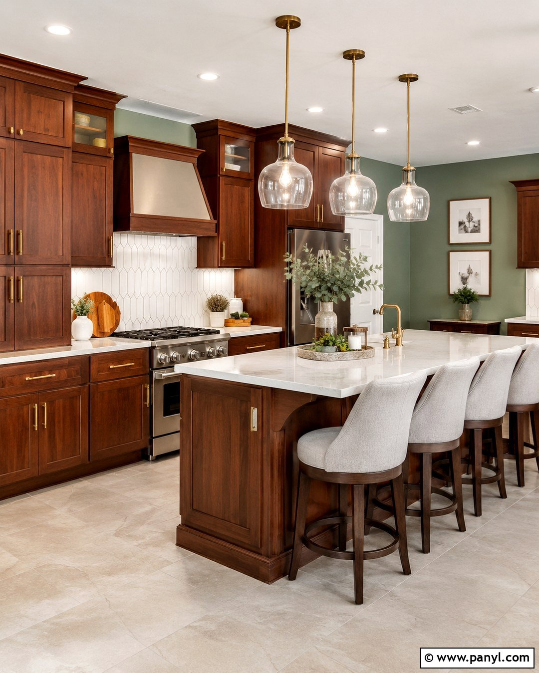 Seafoam Green Walls With Cherry Brown Cabinets - 20 Green Wall Brown Cabinet Kitchen Ideas
