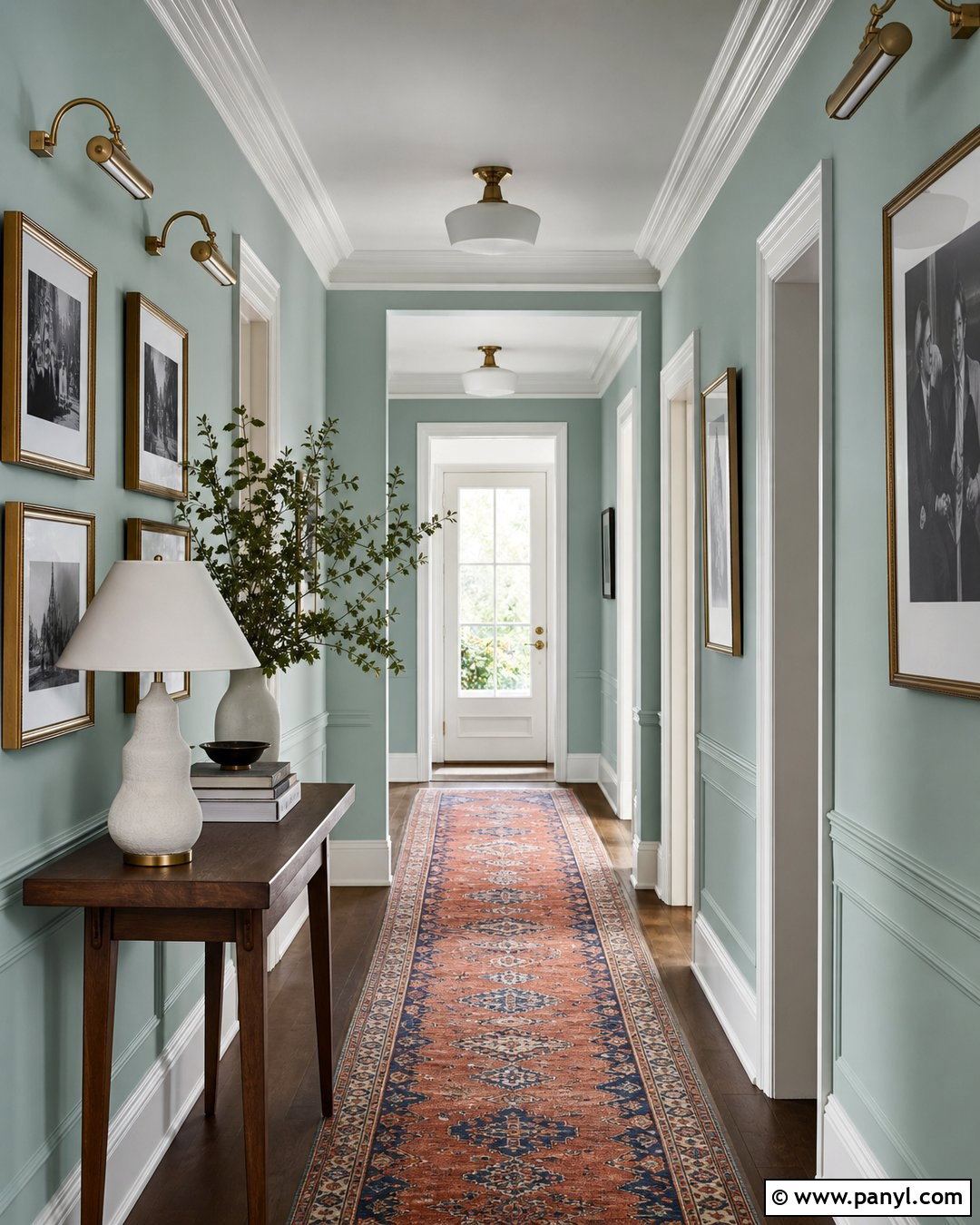 Seafoam Hallway With Picture Molding - 20 Seafoam Wall Paint Ideas