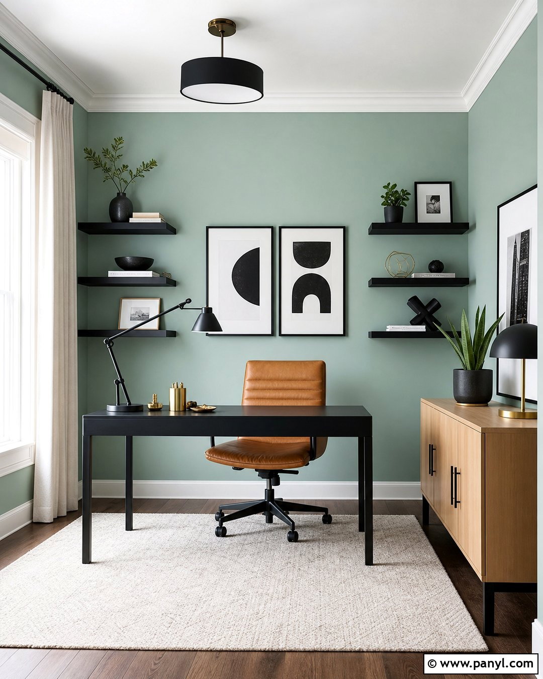 Seafoam Home Office With Black Accents - 20 Seafoam Wall Paint Ideas
