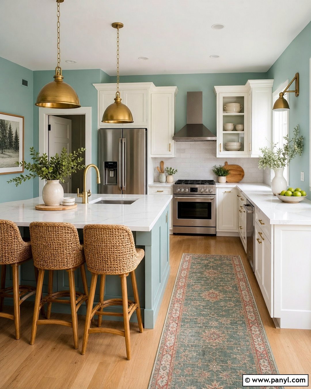 Seafoam Kitchen With Cream Cabinets - 20 Seafoam Wall Paint Ideas