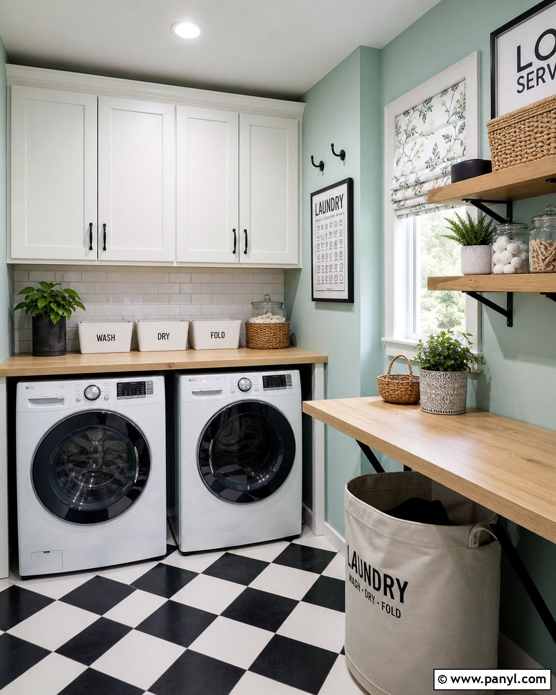 Seafoam Laundry Room With Checkerboard Floor - 20 Seafoam Wall Paint Ideas