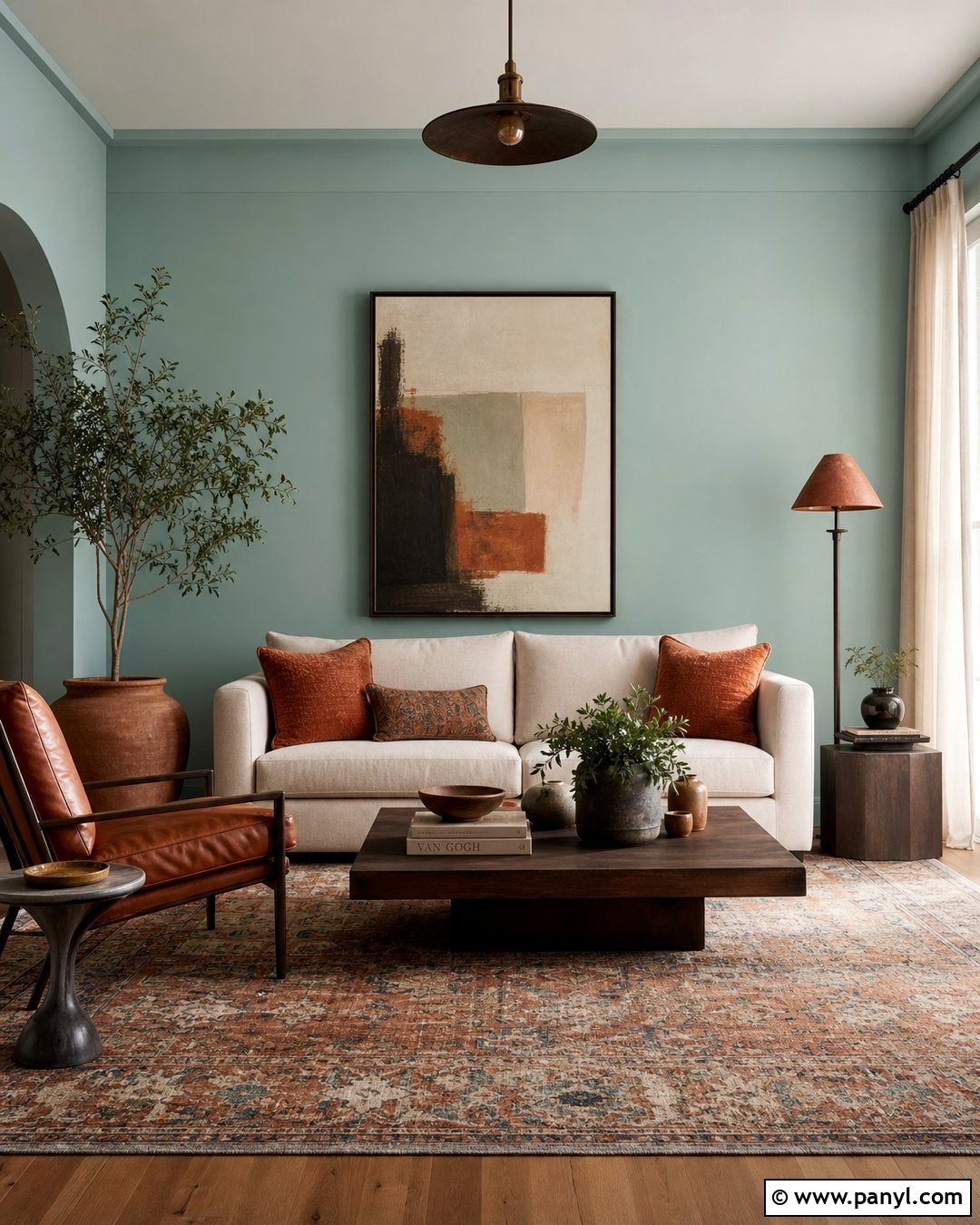 Seafoam Living Room With Terracotta Decor - 20 Seafoam Wall Paint Ideas