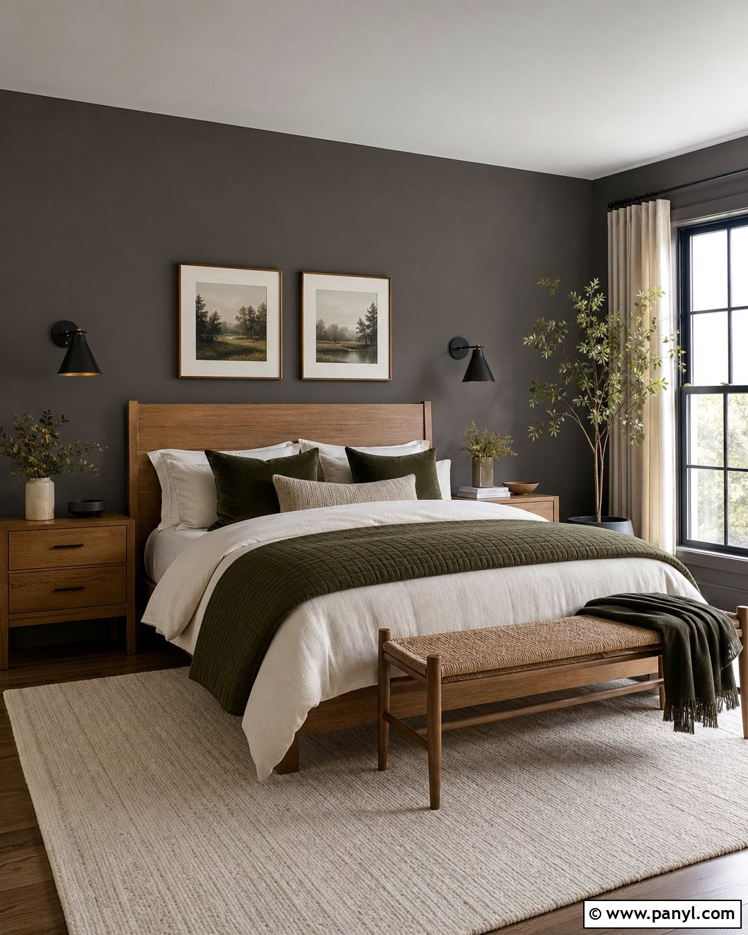 Seal Gray Bedroom With Olive Green Accents - 25 Seal Gray Paint Wall Colors