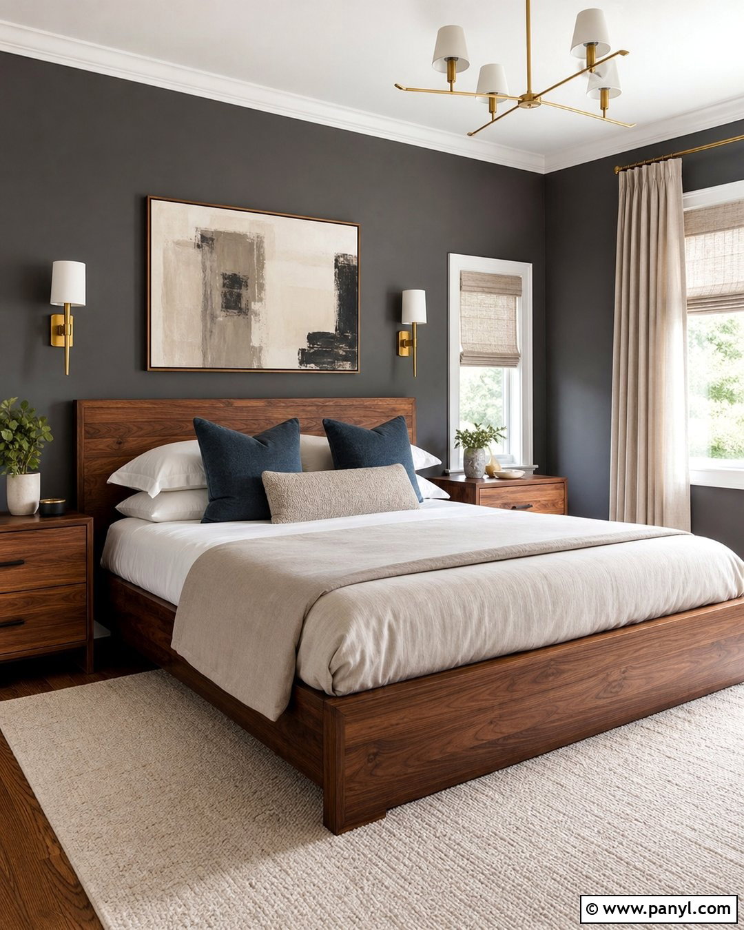 Seal Gray Bedroom With Walnut Furniture - 25 Seal Gray Paint Wall Colors