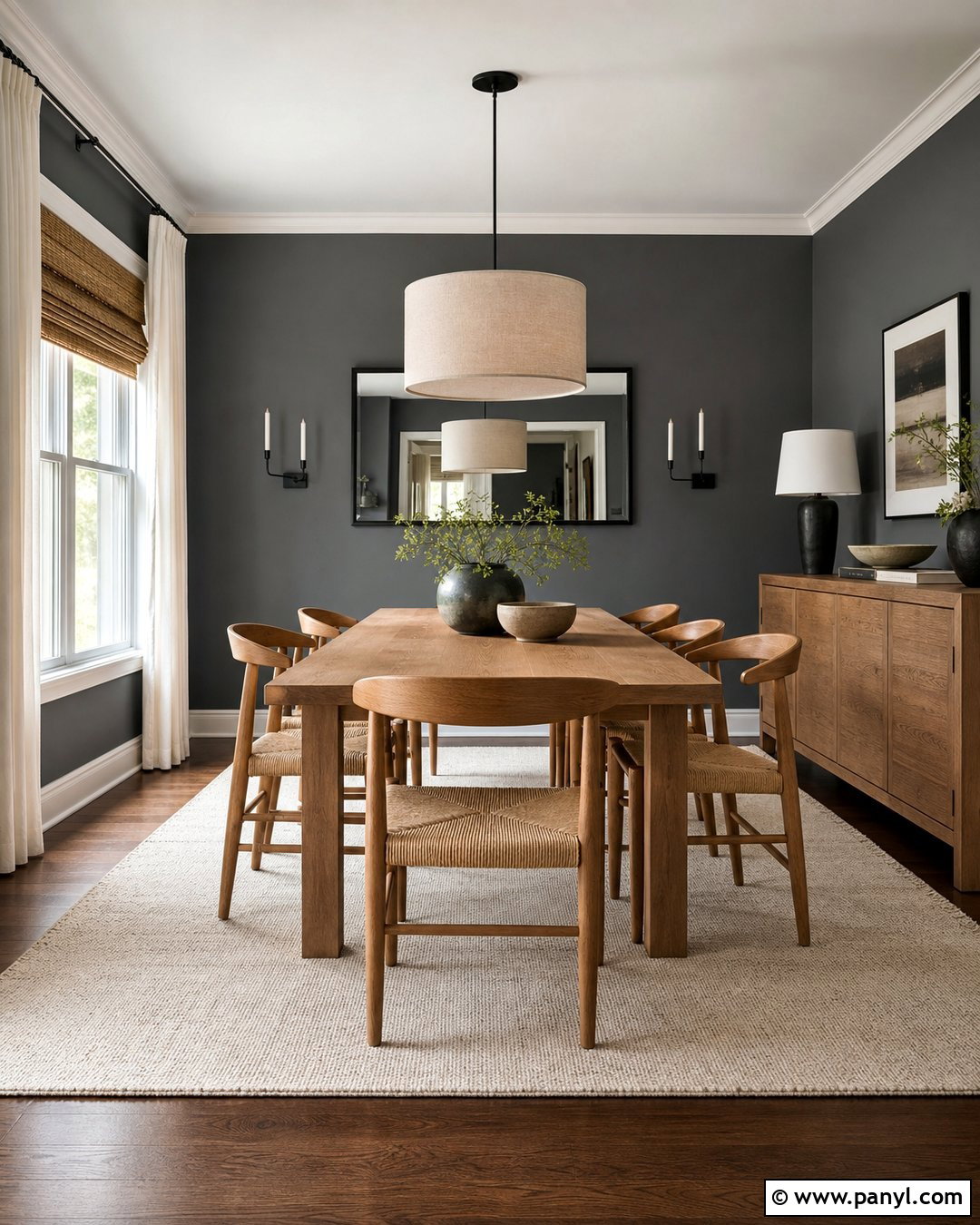 Seal Gray Dining Room With Oak Furniture - 25 Seal Gray Paint Wall Colors