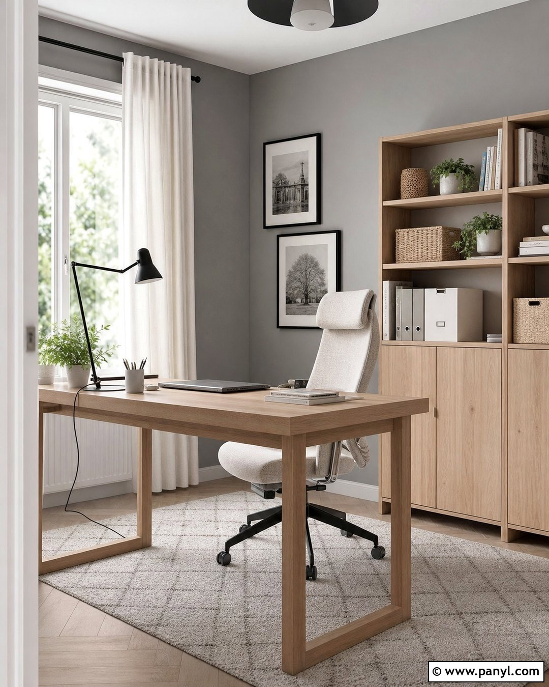 Seal Gray Home Office With Light Wood Furniture - 25 Seal Gray Paint Wall Colors