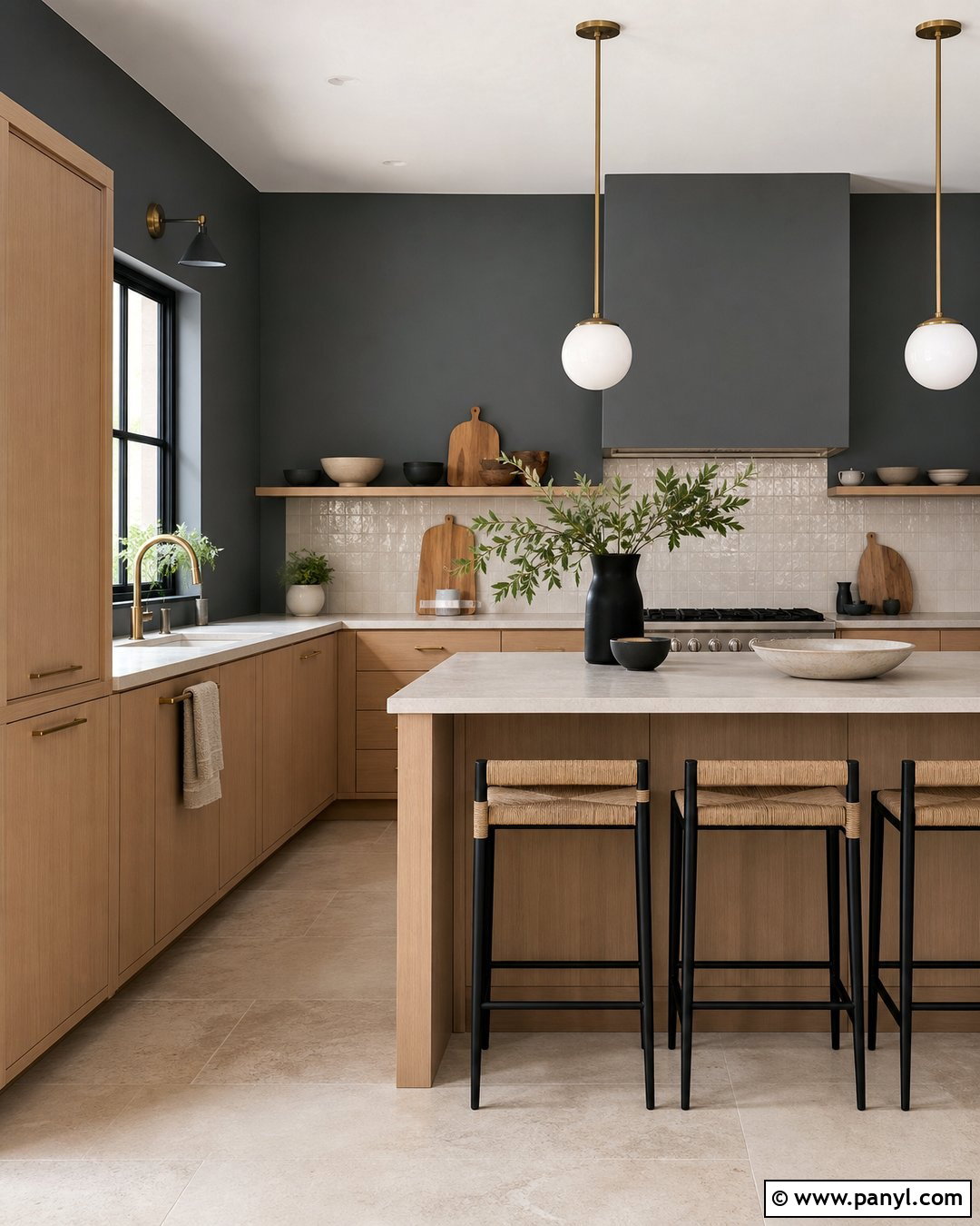 Seal Gray Kitchen With Natural Oak Cabinets - 25 Seal Gray Paint Wall Colors