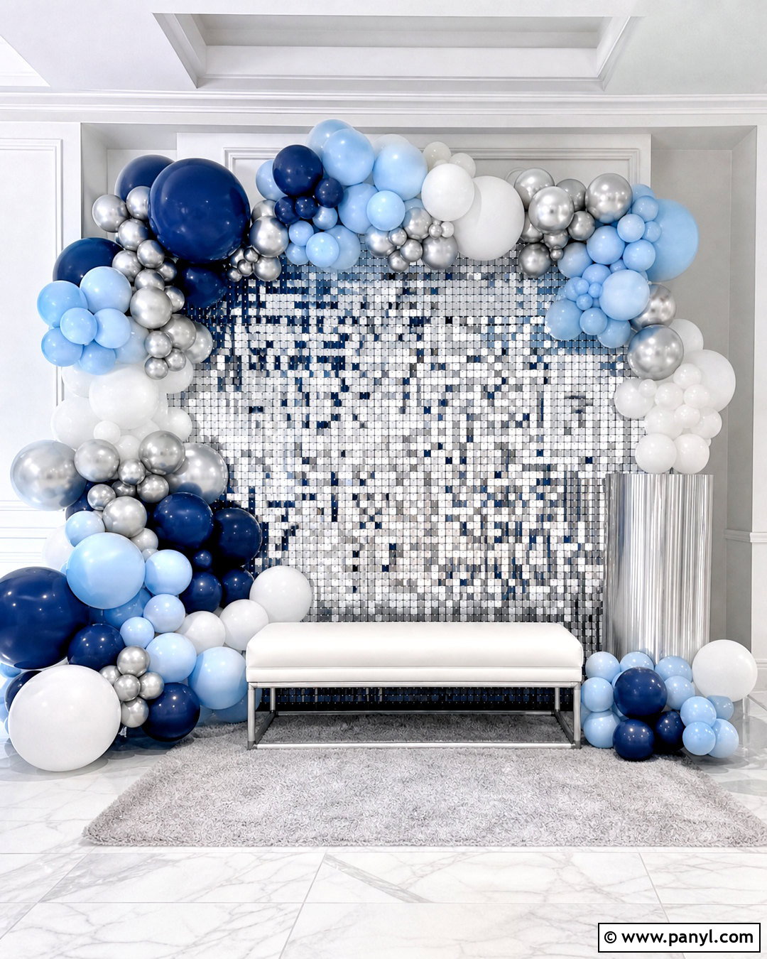 Sequin Wall Backdrop With A Balloon Garland - 20 sequin wall backdrop ideas