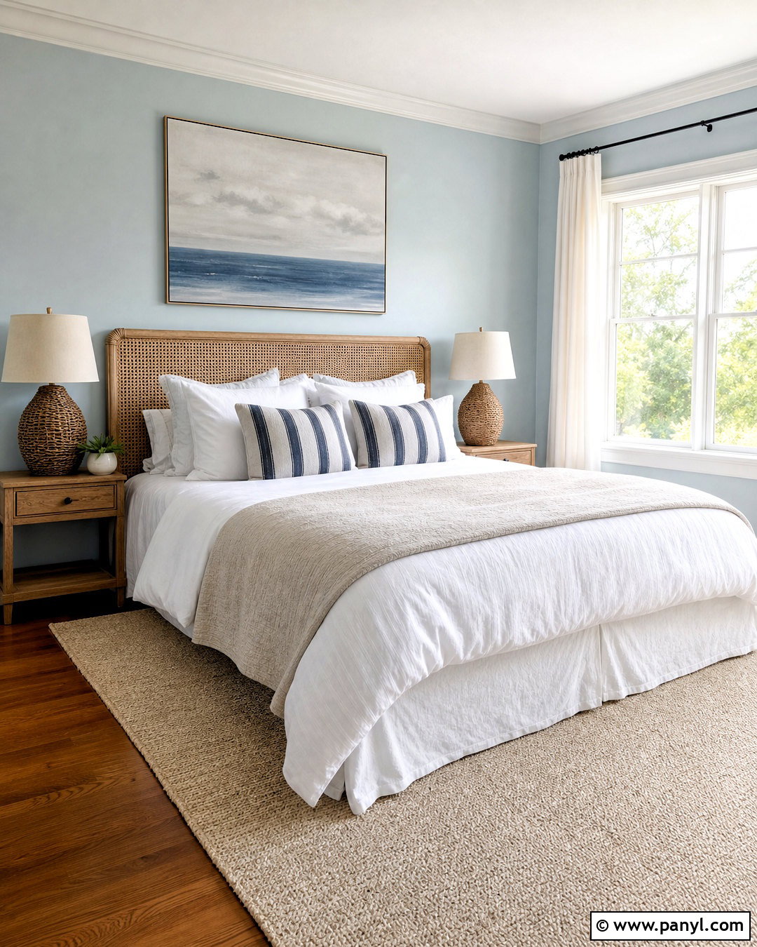 Serenely Coastal Bedroom With Woven Decor - 20 serenely sherwin williams ideas